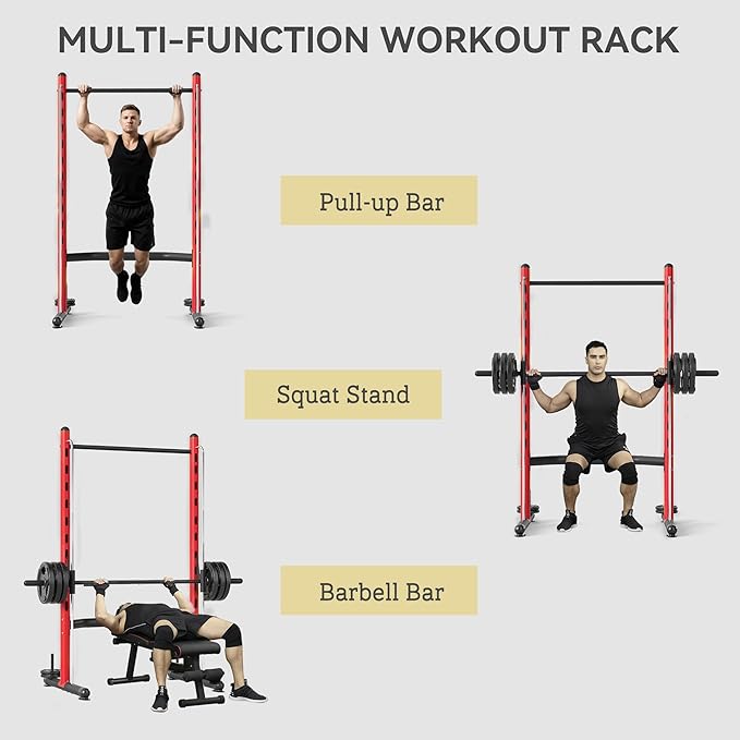Soozier Squat Rack with Pull-Up Bar, Adjustable Power Rack with Barbell Bar, Multi-Functional Bench Press Rack for Home Gym Strength Training-StrideForce Fitness