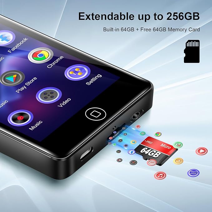 128GB MP3 Player with Bluetooth and WiFi, Android 14, 4GB RAM Portable HiFi Lossless, MP3 & MP4 Player for Kids with 4" Touchscreen, Music Player with Spotify, Amazon Music, Pandora, Play Store, Black-StrideForce Fitness