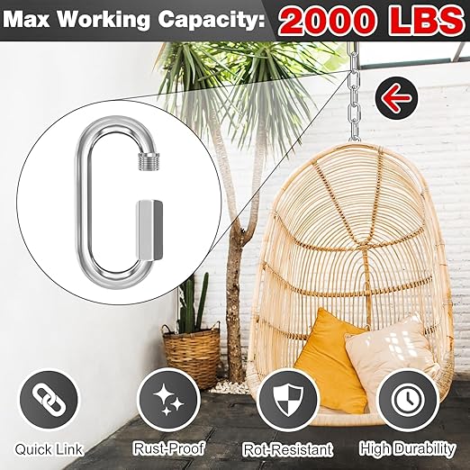 M10-30 Pack 3.5“ Quick Links Chain Connectors, 3/8″ Galvanized Chain Locking Carabiners Hooks, 2000LBS Heavy Duty Thread Quick Link Clips, Twist Oval Keychain D Shape for Swing, Camping-StrideForce Fitness