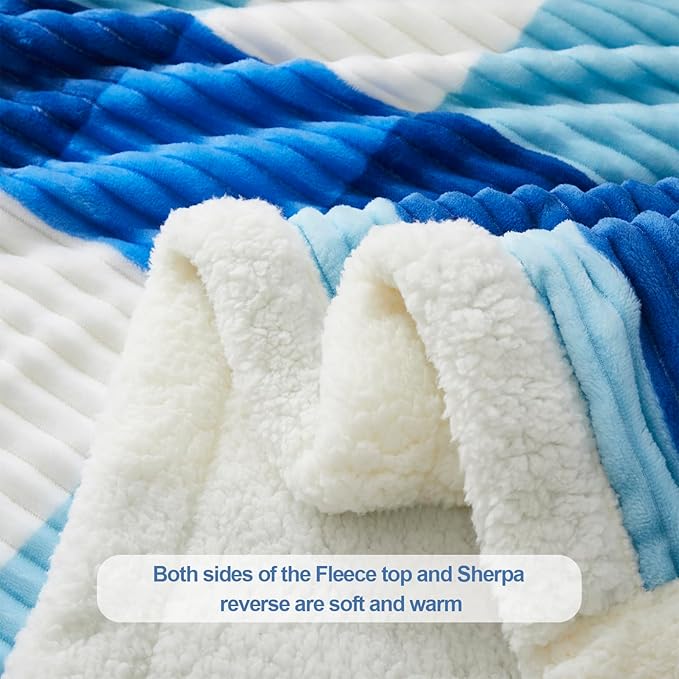 PU MEI Sherpa Blanket Twin Plaid Thick Bed Blanket, 90”*80” Super Soft Flannel Fuzzy Fleece Reversible Velvet Plush Warm Blanket for Couch(Blue Check, 80"*90")-StrideForce Fitness
