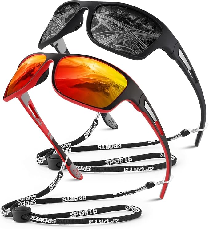 Polarized Sports Sunglasses for Men Women,Fishing Driving Rectangular Goggles UV400 Protection-StrideForce Fitness