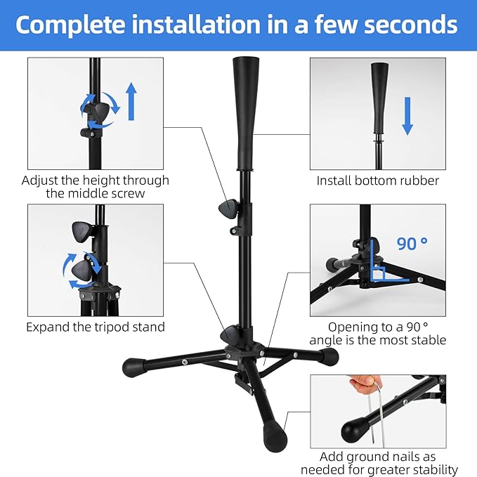 Baseball Tee For Kids, Easy Adjustable Batting Tee From 20.85 to 31.30 Inches. Foldable and Stable Baseball Tees for Hitting with Portable Bag. Softball Tee for Children Aged 3-10 Baseball Training.-StrideForce Fitness