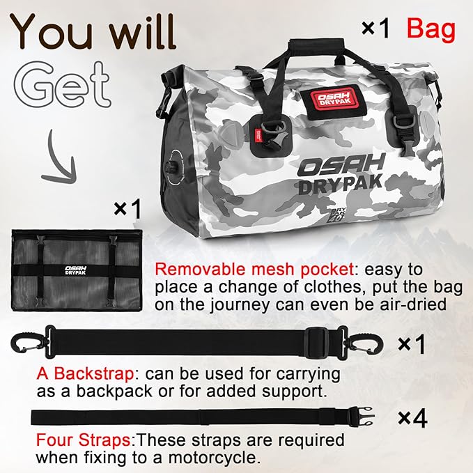 Waterproof Duffel Bag - Motorcycle Dry Bag Tail Bag with Large Storage Space, Waterproof Luggage Duffle Bags with Outer Mesh Zipper Pocket for Camping, Kayaking, Fishing & Traveling-StrideForce Fitness