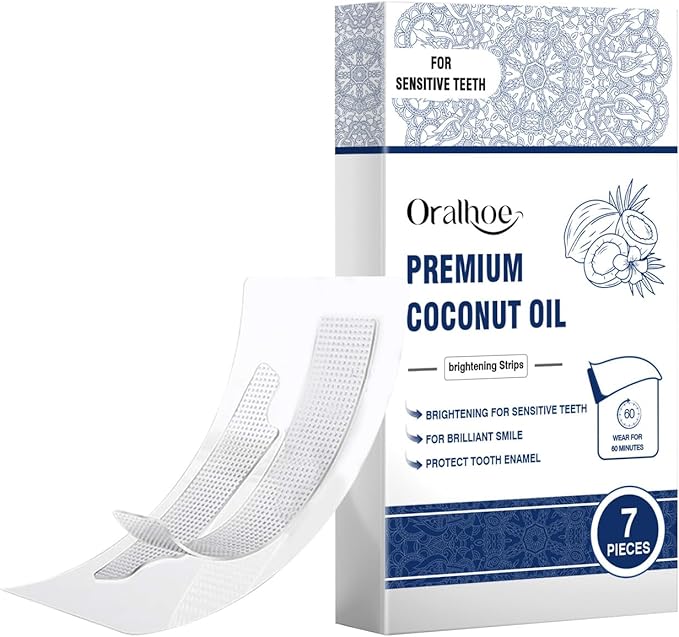 Premium Teeth Whitening Strips with Coconut Oil, Gentle Brightening Care for Sensitive Teeth, 60 Minutes Application to Enhance Your Smile, 7 Pieces
