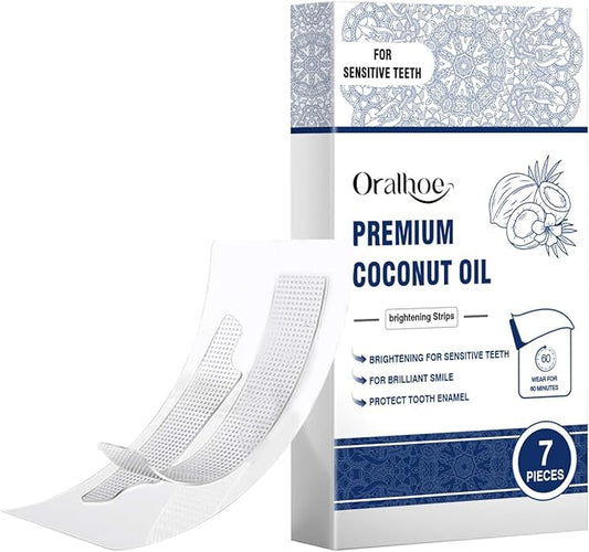 Premium Teeth Whitening Strips with Coconut Oil, Gentle Brightening Care for Sensitive Teeth, 60 Minutes Application to Enhance Your Smile, 7 Pieces
