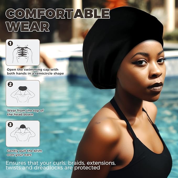 Extra Large Swim Cap - Silicone Cap for Long/Short Hair, Braids & Dreadlocks - Keeps Hair Dry-StrideForce Fitness