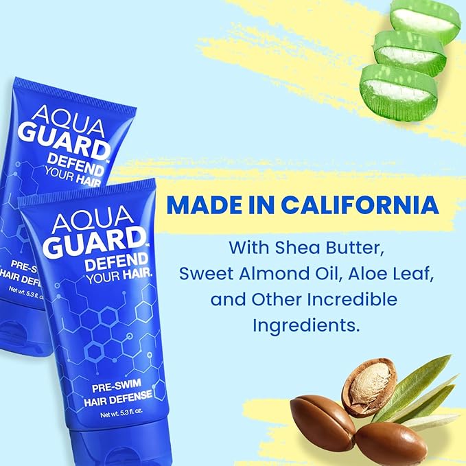 AQUA GUARD Pre-Swim Hair Defense | No More Swim Hair | Prevents Chlorine Damage + Softens Hair While Swimming | Made in California | Color Safe, Leaves Hair Smelling Great | 5.3 oz (2 Pack)-StrideForce Fitness