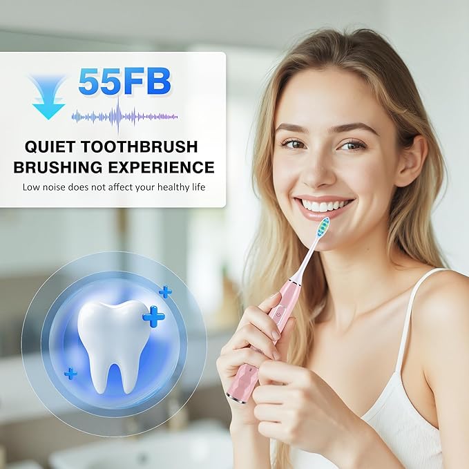Sonic Electric Toothbrush for Adults - Deep Cleaning Teeth Whitening6 Replacement Brush Heads100-Day Battery5 Modes w/SensitiveIPX7 Waterproof (Color Options)