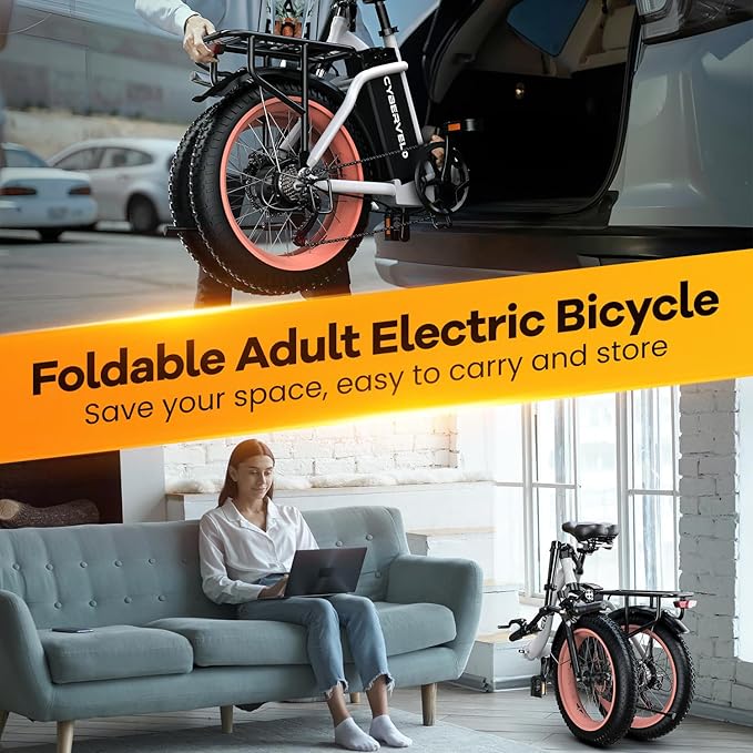 Folding Electric Bike for Adults with Peak 1000W Motor, 48V 20AH Battery up to 30MPH 80 Miles, 20" Fat Tire All Terrain Ebike, Front Suspension 7-Speed Commuter E Bike, Step-Thru, UL Certified-StrideForce Fitness