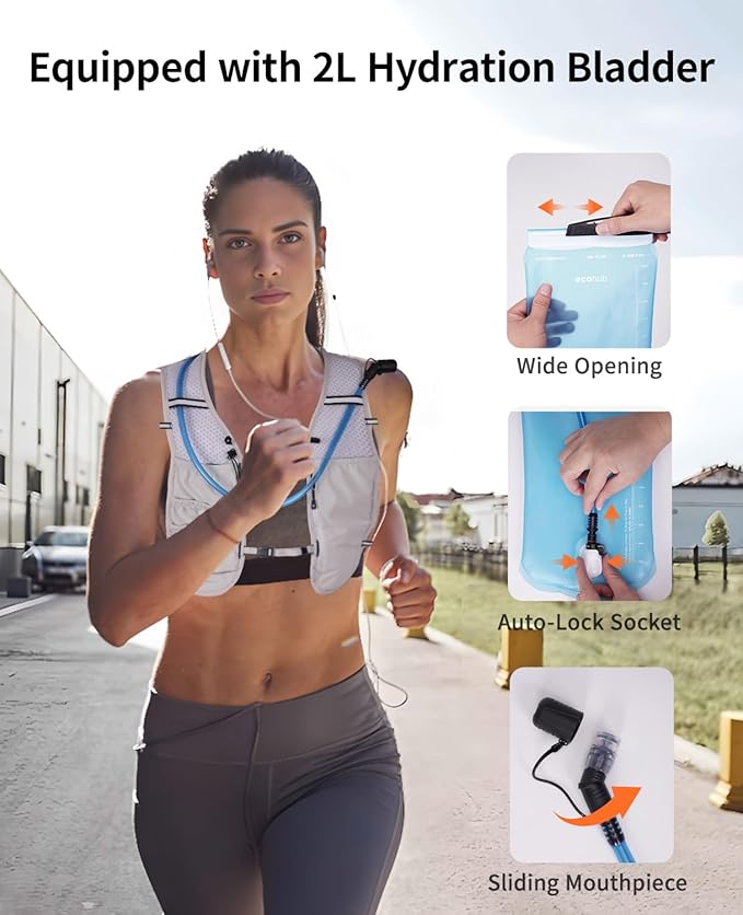 ECOHUB Running Hydration Vest Backpack,Lightweight Breathable Pack with 2L Water Bladder Bag Daypack for Hiking Trail Running Cycling Race Marathon for Women Men-StrideForce Fitness