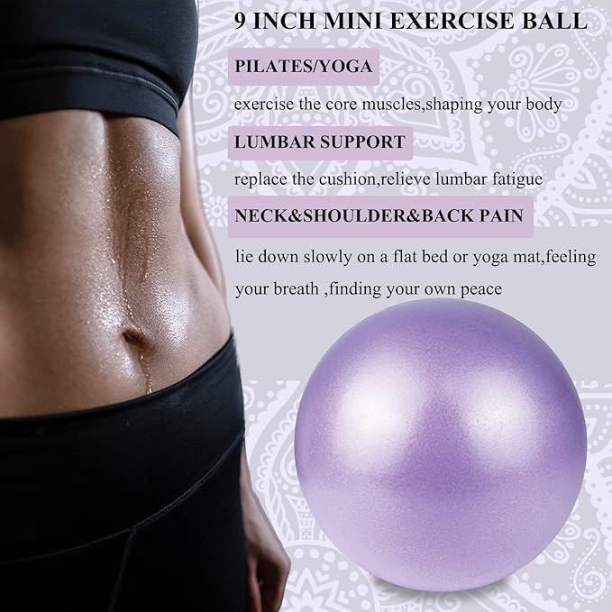 Pilates Ball 9 inch with Pump 5.2oz for Exercise Home Workout Physical Therapy Yoga-StrideForce Fitness