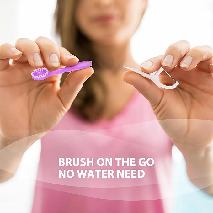 B Rush 24Pack 5 in 1 Mini Disposable Toothbrush, Toothpaste+Tongue Cleaner+Floss+Pick, Portable Prepasted Travel Set for Kids Adults, Individual Wrapped for Work Camping&Daily Care, Mint Flavor