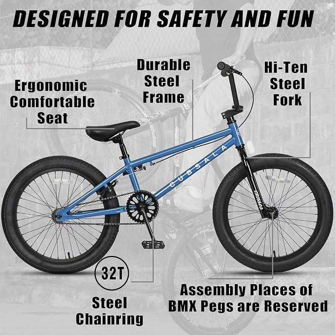 Freestyle BMX Bike, 18 20 Inch Kids Bicycle for 5-13 Years Old Kids and Beginner Level Rider, Multiple Colors-StrideForce Fitness