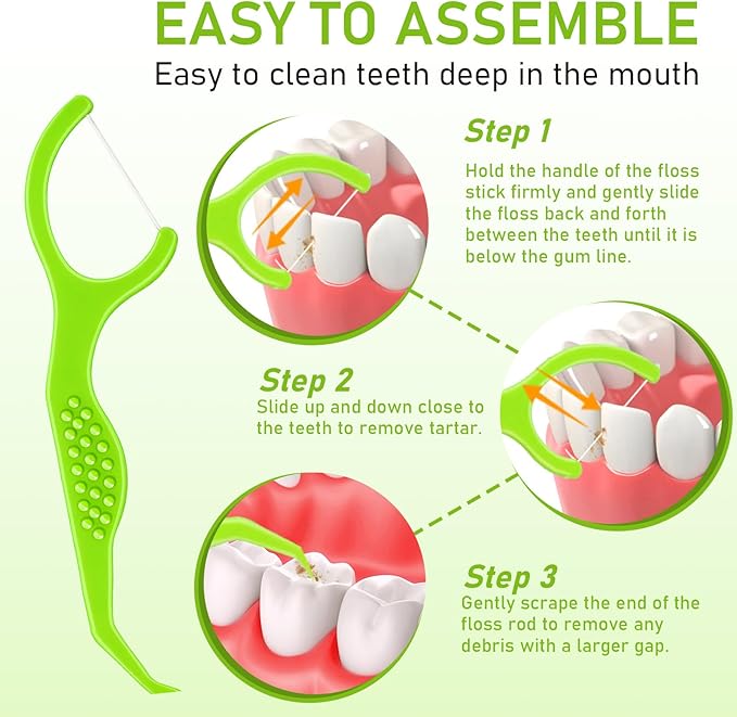 YYING Individually Wrapped Dental Floss Picks for Teeth 100 Ct Mint Flavored, Single Pack Dental Flossers Picks Green Travel Portable Case