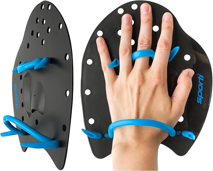 𝗦𝗽𝗼𝗿𝘁𝗶 Power Swim Paddles for Lap Swimming - Adjustable Straps - Lap Swimming Gears - Hand Paddles for Adults & Kids-StrideForce Fitness