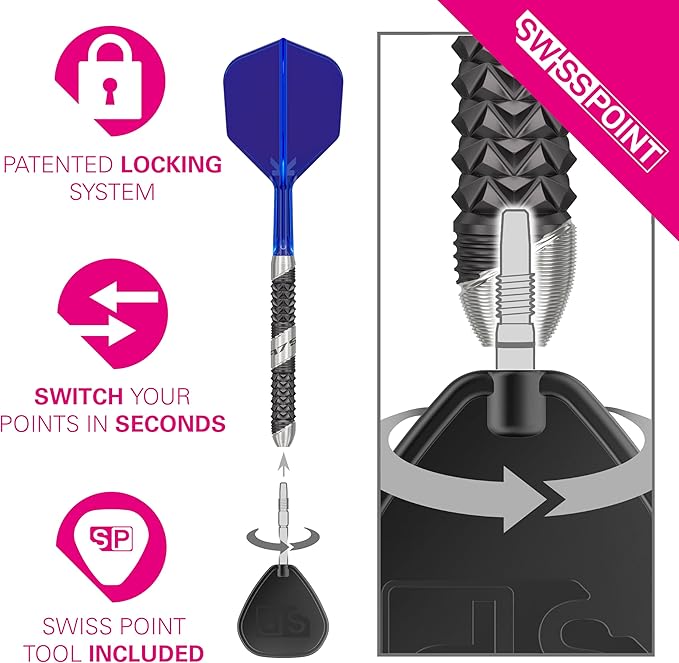 TARGET Darts 975 Ultra Marine 97.5% Tungsten Steel Tip Darts Set - Swiss Point Darts with K-Flex Integrated Flight and Shaft – Includes Dart Takoma Wallet, SP Tool, Dart Tips-StrideForce Fitness