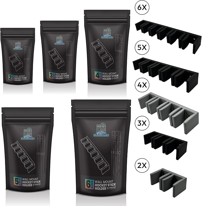 Wall Mount Hockey Stick Holder | Ice Hockey Stick Organizer (Black, 5 Stick Wall Mount)-StrideForce Fitness