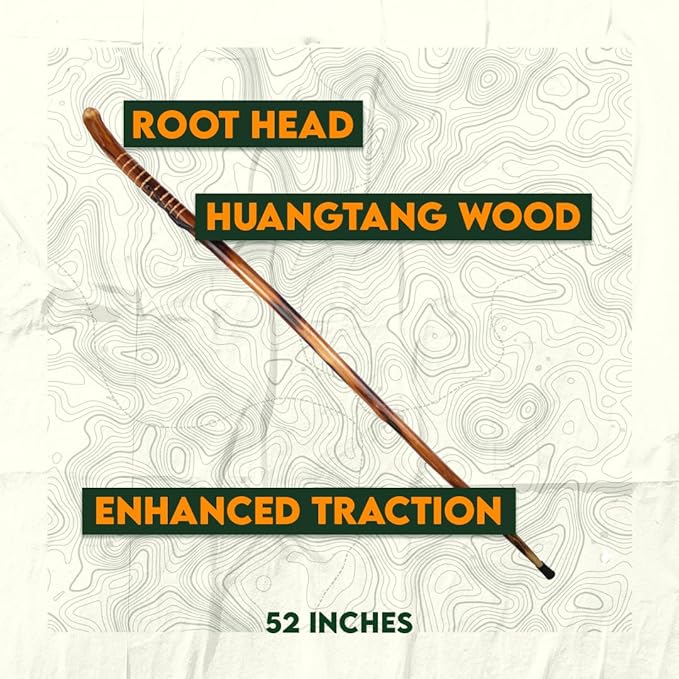 SE Natural Wood Walking Stick with Root Head, Carved Hand Grip, Steel Spike and Metal-Reinforced Tip Cover, 55" - WS631-52RH-StrideForce Fitness