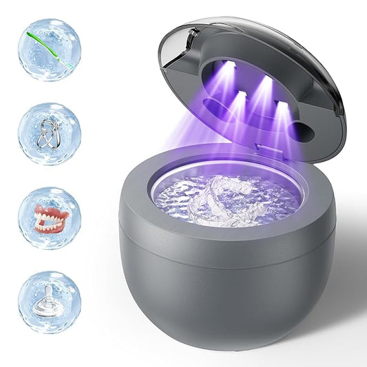 Ultrasonic Retainer Cleaner, Retainer Cleaner Machine for Dentures, Mouth Guards, Braces, Toothbrush Heads, Jewelry with 200ML Capacity, 45kHz Retainer Cleaning, 4 Modes for Appliances (Grey)