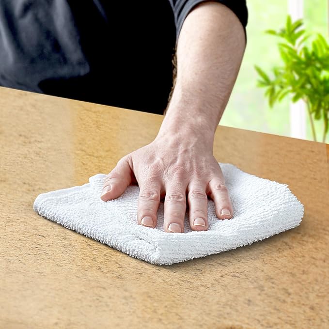 Avalon Towels Terry Bar Mop Towels (Value Pack of 60) Size 14"x17" – Absorbent and Durable, Multipurpose Cleaning Rags, Cotton Cleaning Cloths, Terry Cloth Rags, Reusable Shop Rag (White)-StrideForce Fitness