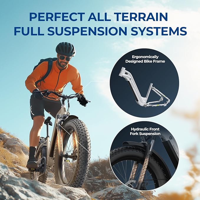 SISIGAD Electric Bike for Adults, 1500w | 50Miles | 32Mph Electric Mountain Bike - 48V 15Ah Removable Built-in Battery, 26" Fat Tire Dirt Ebike - 7Speed Shock Absorber E-MTB UL2849 Tested for Commute-StrideForce Fitness