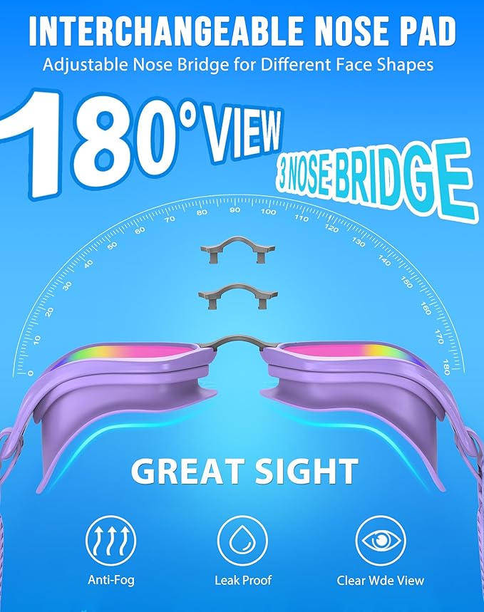 Swim Goggles, Unisex Adult Swimming Goggles Anti Fog Anti UV No Leakage Wide View for Men Women Youth-StrideForce Fitness