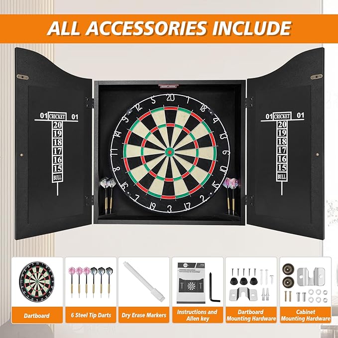 Bristle Dart Board Set, Professional Dart Board 18" with 6pcs 18g Darts Outdoor Dartboard Set, Compressed Sisal Metal Wire Board with Rotating Number Ring-StrideForce Fitness