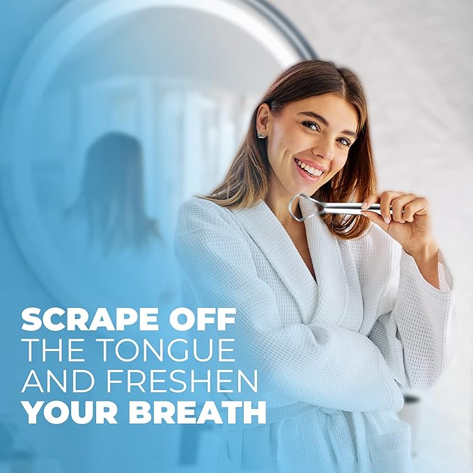 HOKIN Tongue Scraper for Adults with Travel Case (1Pcs Oral Care Pack) - 100% Metal Spoon Shaped Tongue Cleaner, Tough Scraper for Oral Hygiene