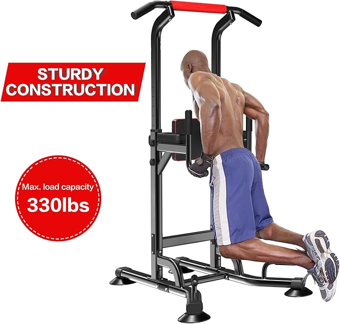 Power Tower Height Adjustable 59”-90” Dip Station Pull Up Bar Multi-Function for Home Gym Fitness Workout Exercise Equipment Strength Training-StrideForce Fitness