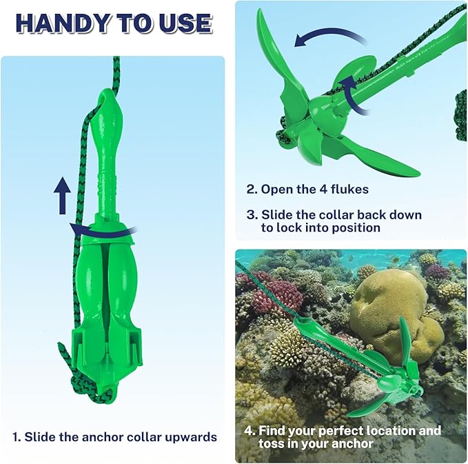 Dreizack Kayak Anchor Kit, 3.5 lb Folding Grapnel Boat Anchor Trolley Accessories with 40ft Rope and PVC Buoy for Fishing Kayaks SUP Paddle Boards Canoes Jet Ski PWC Inflatable Small Boats-StrideForce Fitness