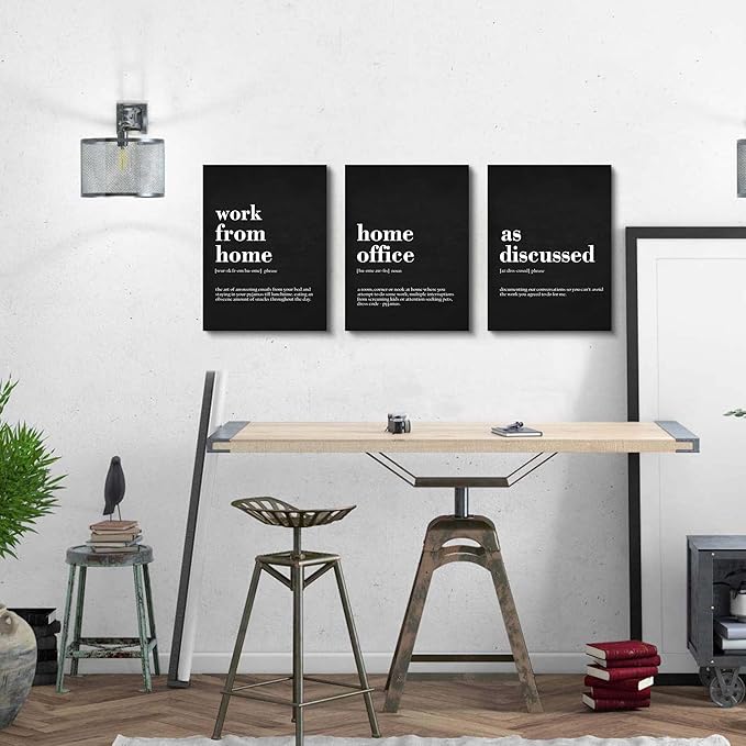 Framed Office Decor Canvas Wall Art Positive Quote - Office Black Large Wall Art, Quotes Poster, Positive Motivational Artwork Set of 3 Prints, Inspirational Wall Art Painting-StrideForce Fitness