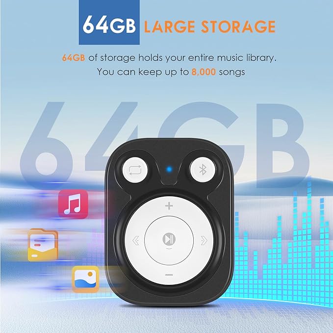 Clip MP3 Player: Bluetooth 5.3, Earphones Included, 15 Hours Battery Mini Music Player, 1000+ Songs Storage, No Phone Needed, Portable Music Players for Sports, Reading, Learning (64GB-Black)-StrideForce Fitness