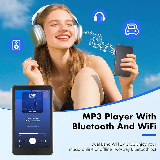 144GB MP3 Player with Bluetooth and WiFi, Android 13 Music Player 4-inch Touch Screen mp4 Players with Bluetooth with Spotify tiktok YouTube Amazon Music, MP4&MP3 Player up to 1TB (Black)-StrideForce Fitness