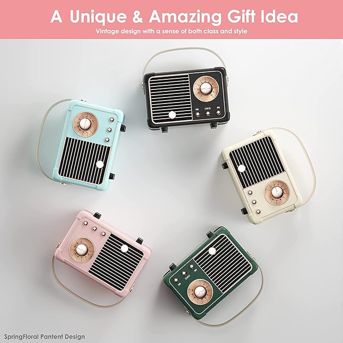 Retro Bluetooth Speaker, Wireless Vintage Small Speaker, Hands-Free Call,400mA Battery,TF Card,Aux Line, Portable Speaker for iOS Android Smartphone Home Office Gift Ideas Pink-StrideForce Fitness