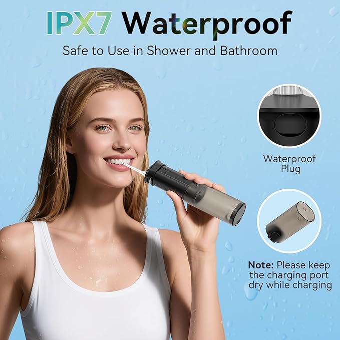 Mini Water Flosser for Teeth,Travel Dental Flosser Picks, Portable Oral Irrigator with Telescopic Water Tank, 5 Modes IPX7 Waterproof Tooth Flosser for Brace, Sensitive Teeth, with Storage Bag