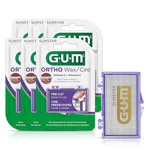 GUM Orthodontic Wax for Braces and Dental Devices - Soothing Dental Wax with Vitamin E and Aloe Vera - Clear Color - Unflavored (Pack of 6)