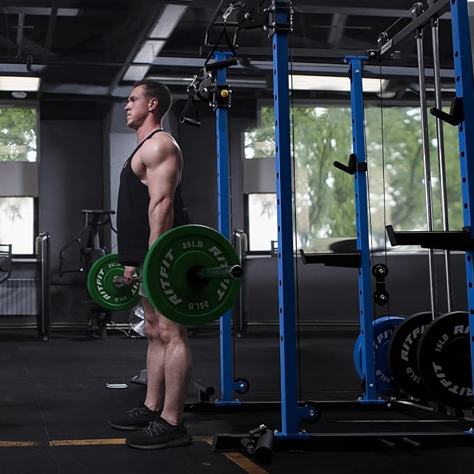 RitFit Multi-Function Squat Rack Power Cage PPC03 with Cable Crossover System, 1000LBS Capacity Power Rack and Packages with Optional Weight Bench, Barbell Weight Set, for Garage Workout & Home Gym-StrideForce Fitness