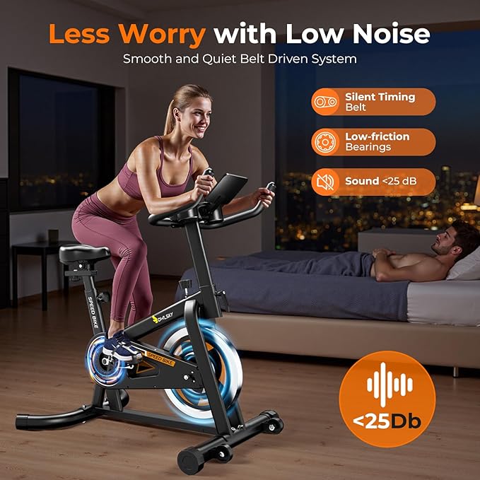 OWLSKY Exercise Bike with APP, Magnetic Resistance Indoor Cycling Bike, 300 lbs Capacity Quiet Stationary Bike for Home Gym Cardio Workout, Adjustable Seat & Tablet Holder-StrideForce Fitness