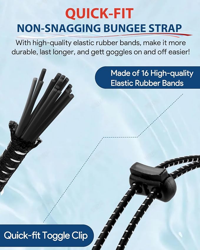 Swim Goggles, Polarized Adult Swimming Goggles Bungee Strap No Hair Pulling Anti-fog Pool Goggles for Men Women-StrideForce Fitness