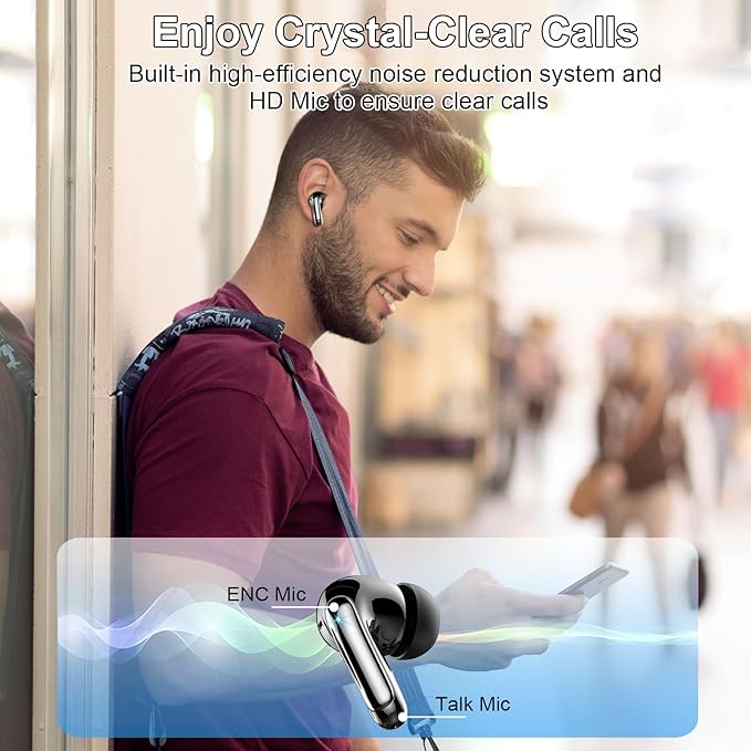 Wireless Earbuds, Bluetooth 5.4 Headphones, ENC Noise Cancelling Mic Ear buds with Stereo Bass, 48H Playtime Earphones , LED Display, IP7 Waterproof In Ear EarBuds for Phone Android iOS Sports, Black-StrideForce Fitness