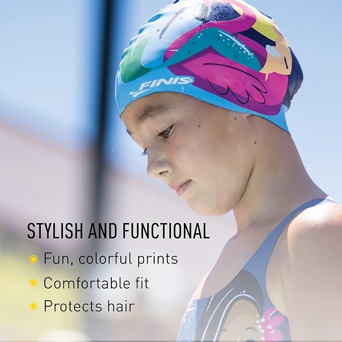 FINIS Mermaid Kids Swim Cap - 100% Silicone - Fun Prints - Universal Fit - Chlorine Protection-StrideForce Fitness