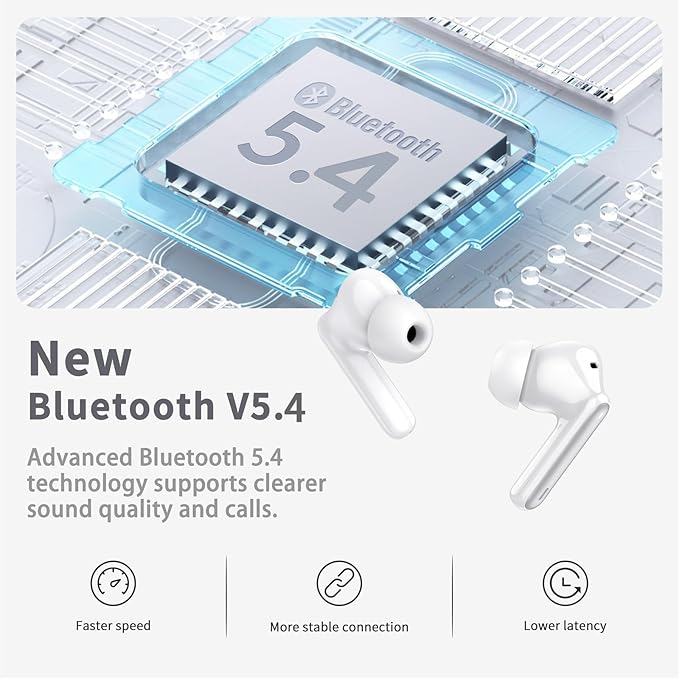 Wireless Earbuds, Bluetooth 5.4 Headphones in Ear with 4 ENC Noise Cancelling Mic, New Wireless Earphones HiFi Stereo Deep Bass 40H Playtime, In-Ear Bluetooth Earbuds LED Display IP7 Waterproof, White-StrideForce Fitness