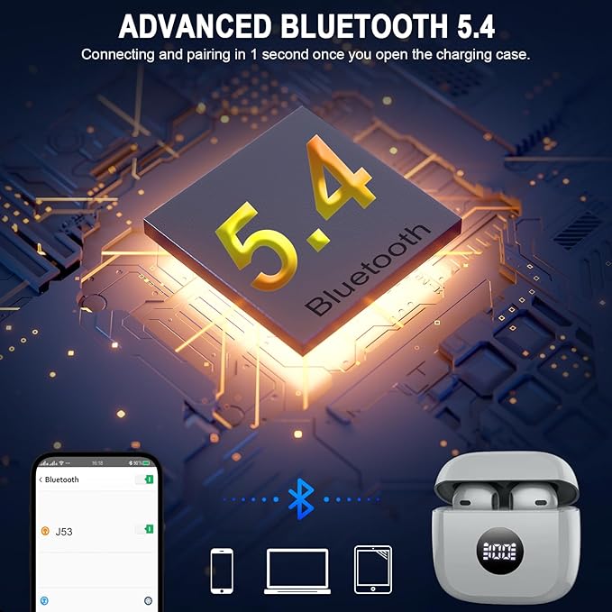 Wireless Earbuds, Bluetooth 5.4 Ear Buds LED Power Display Headphones Bass Stereo, Bluetooth Earbuds in-Ear Noise Cancelling Mic, 40H Playback Mini Case IP7 Waterproof Sports Earphones for Android iOS-StrideForce Fitness