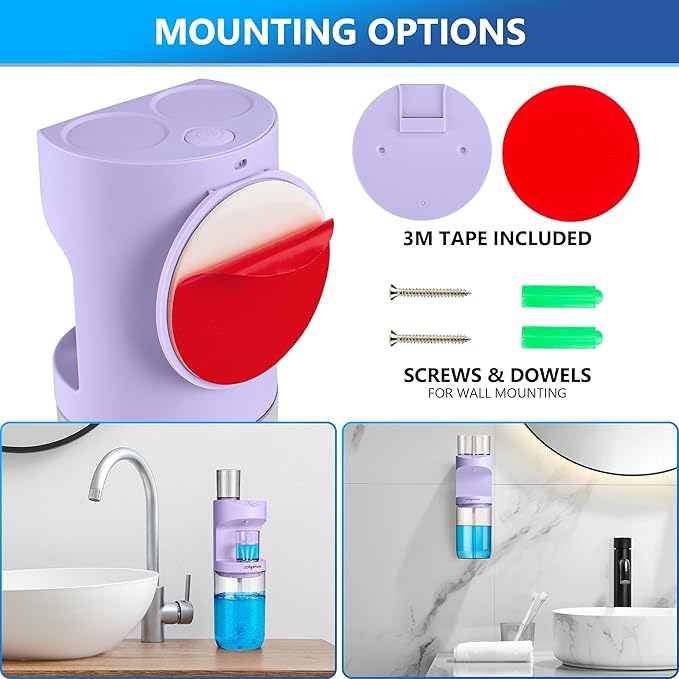 Automatic Mouthwash Dispenser for Bathroom,Bathroom Accessories 19.4 Fl Oz Dispensers with Magnetic Cups,Wall Mounted Dispenser,Suitable for All Age Groups,Purple