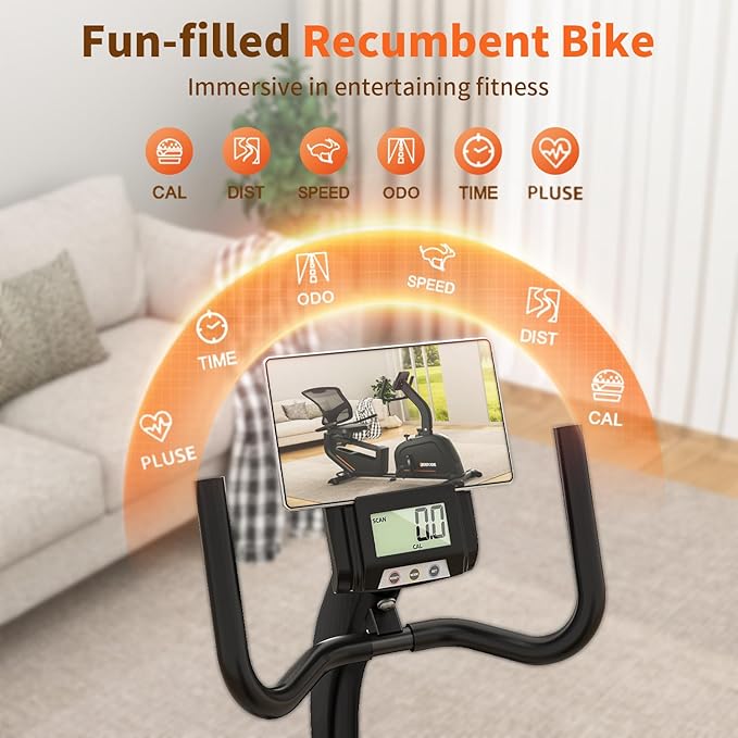 JEEKEE Recumbent Exercise Bike for Seniors,Stationary Bikes for Home, 300LB Capacity & 16 Levels Magnetic Resistance, Heart Rate Handle-StrideForce Fitness