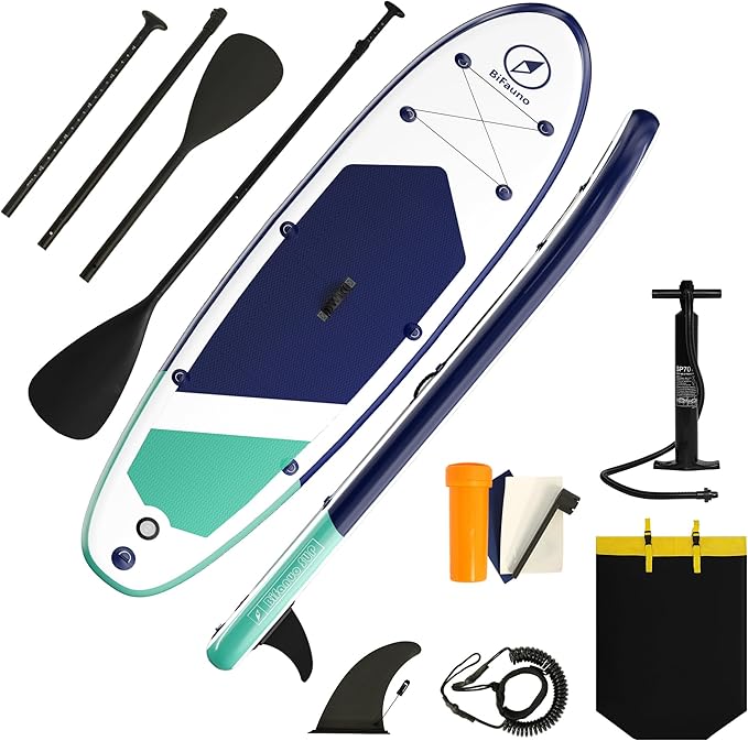 Inflatable Stand Up Paddle Board with SUP Accessories & Backpack. Paddle Boards for Adults. Non-Slip Deck, Wide Stance, Bottom Fin, Double Action Pump.-StrideForce Fitness
