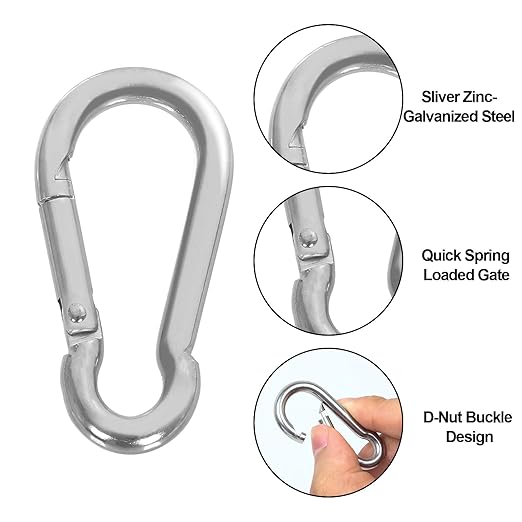 MIVIDE 50 PCS Stainless Steel Spring Snap Carabiner, Round, Silver, 2 Inch, Auto-locking, Camping, Hiking, Fishing, Boating, Dog Leash, Keychain-StrideForce Fitness
