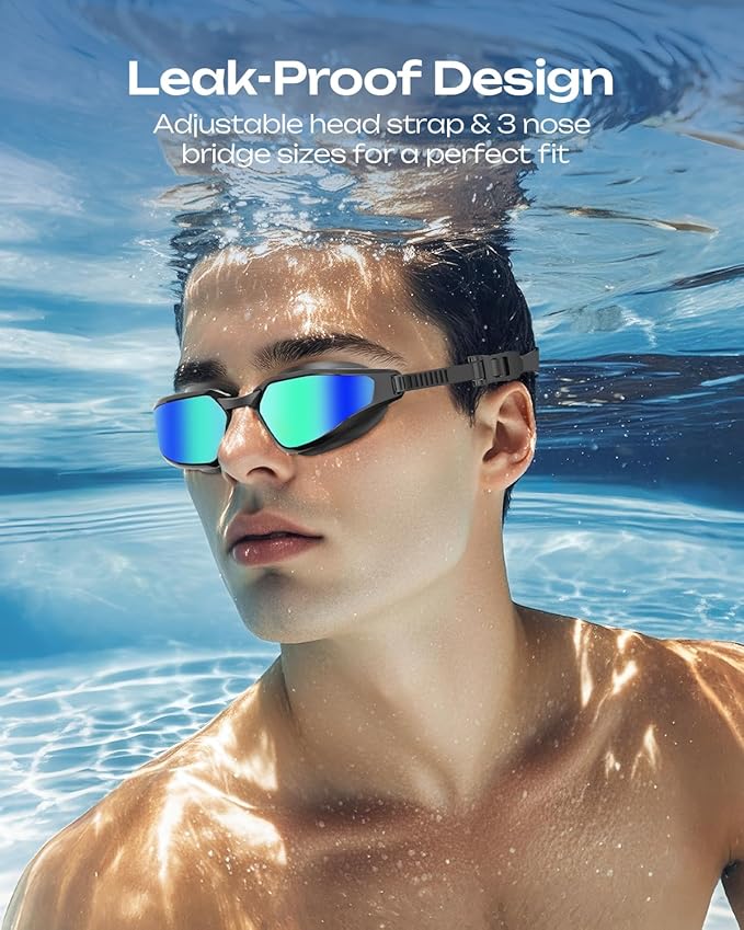 Swim Goggles, Unisex Adult Swimming Goggles for Men Women Youth - Anti Fog, Anti UV, No Leakage, HD Wider View-StrideForce Fitness