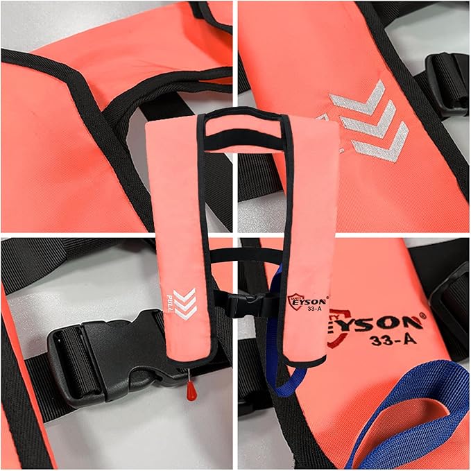 Manual Inflatable Life Jacket|Life Vest for Adults|PFD Low Profile|Supports up to 330 lbs(YSH700)-StrideForce Fitness