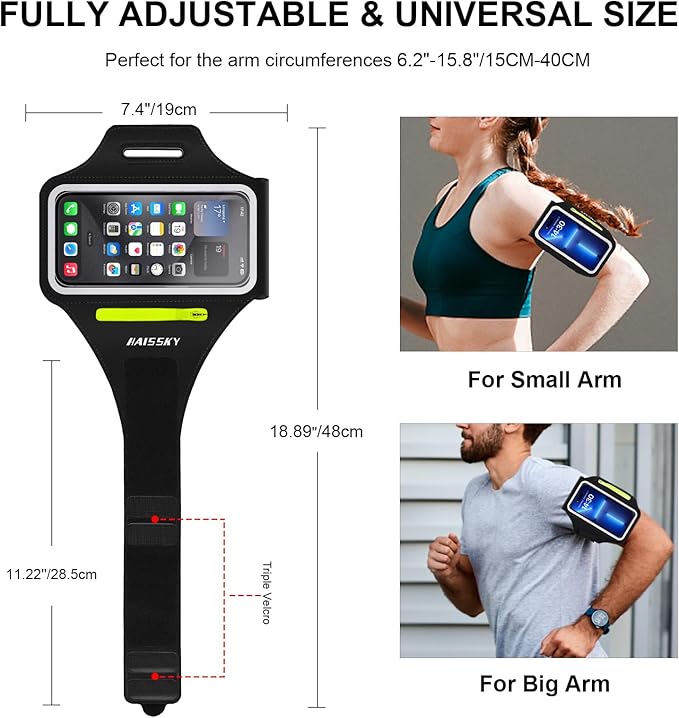 Cell Phone Running Armband with Zipper Pocket Armband Case Running Holder for iPhone 16 Pro Max/15/14 Pro Max/13/12 /11 Pro Max/XS/XR,Galaxy S20 S10,Sweatproof Arm Band with Card/Key Bag-StrideForce Fitness